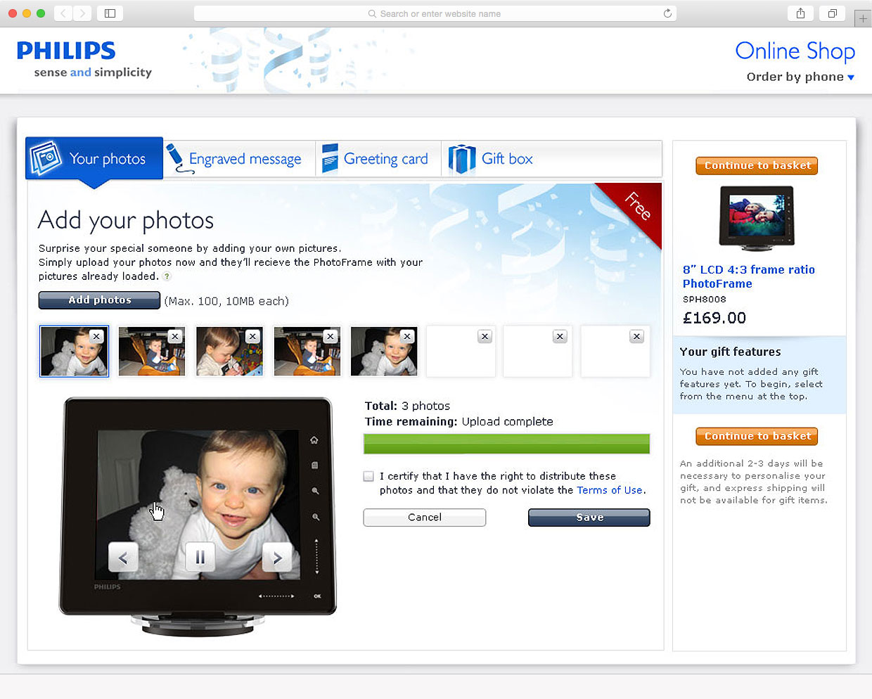 Screenshot of photo upload interface